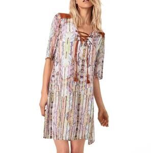 AS By DF Caravan Tunic Gypsy Tie Front Short Sleeve Dress Sz M